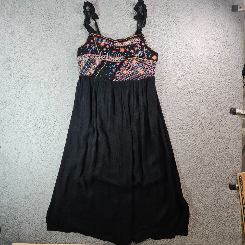 NEW Savanna Jane Sleeveless Dress Small Colorful Embroidered Boho‎ Black